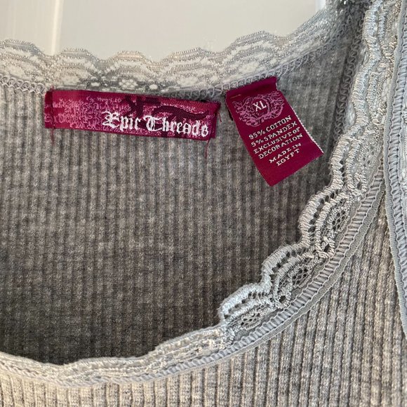Epic Threads Sleeveless Lace Trim Ribbed Tank Top Gray Girls Size XL - Picture 1 of 7